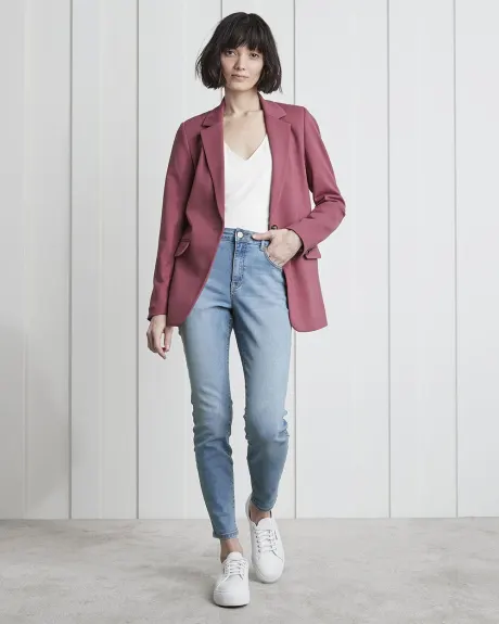 Solid One Button Long Blazer