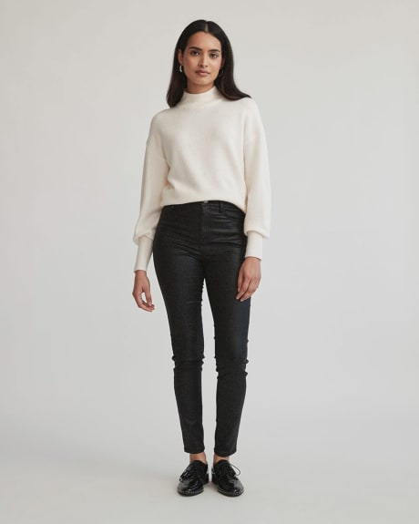 Spongy Mock-Neck Sweater with Puffy Sleeves