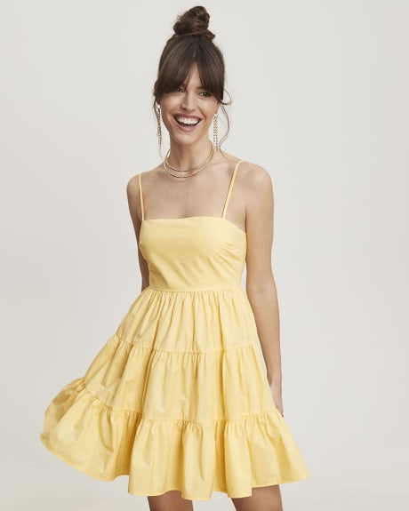 Poplin Tiered Fit and Flare Sleeveless Dress
