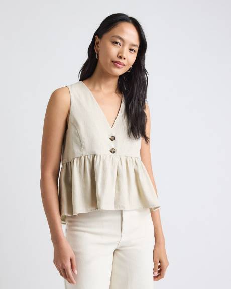 Sleeveless Peplum Blouse with V Neckline