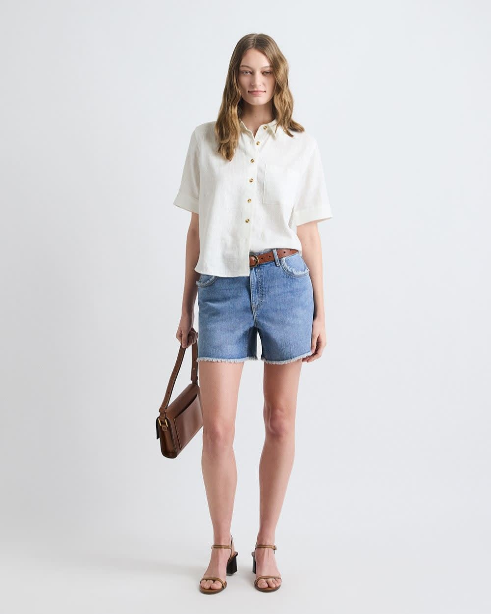High-Rise Denim Shorts with Raw Hem