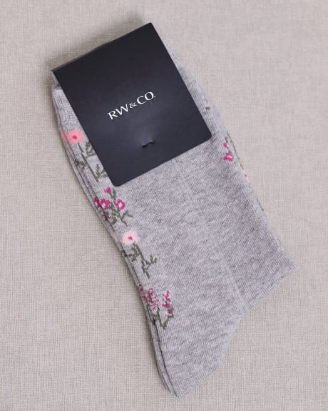 Bamboo Crew Socks with Flower Pattern