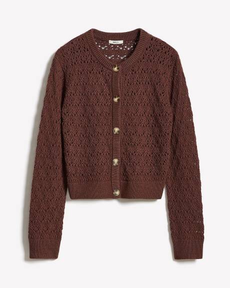 Cardigan Court à Manches Longues en Mailles de Fantaisie