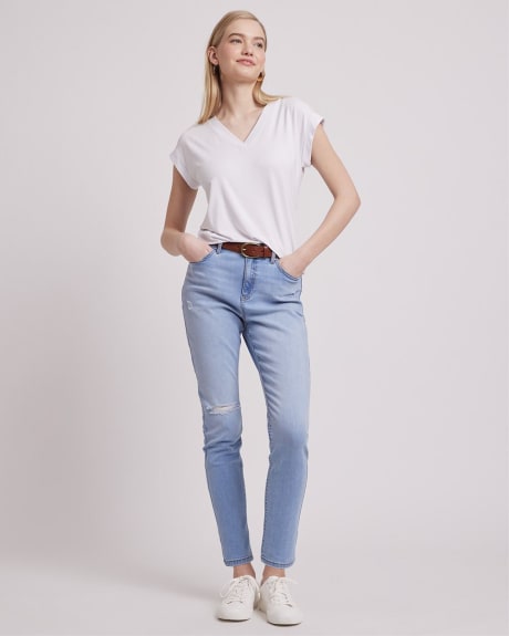 Light Wash High-Rise Ripped Natalie Ankle Jegging