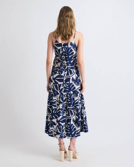 Sleeveless Square-Neck Linen-Blend Straight Maxi Dress