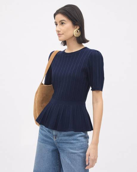 Pull p&eacute;plum &agrave; manches aux coudes avec col rond