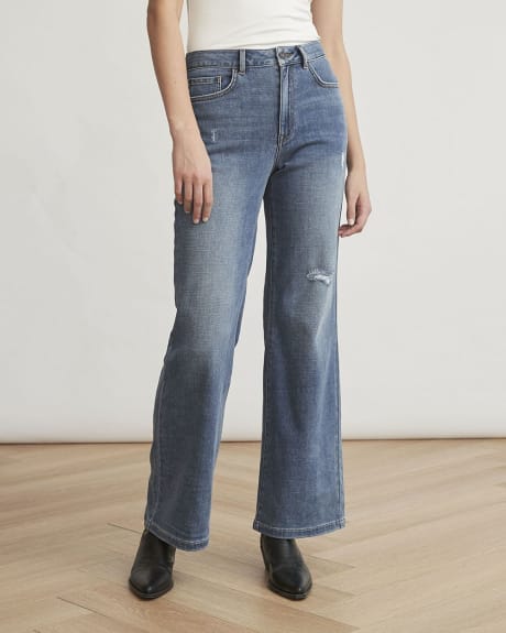 Jeans Légèrement Troués à Taille Haute et Jambe Large