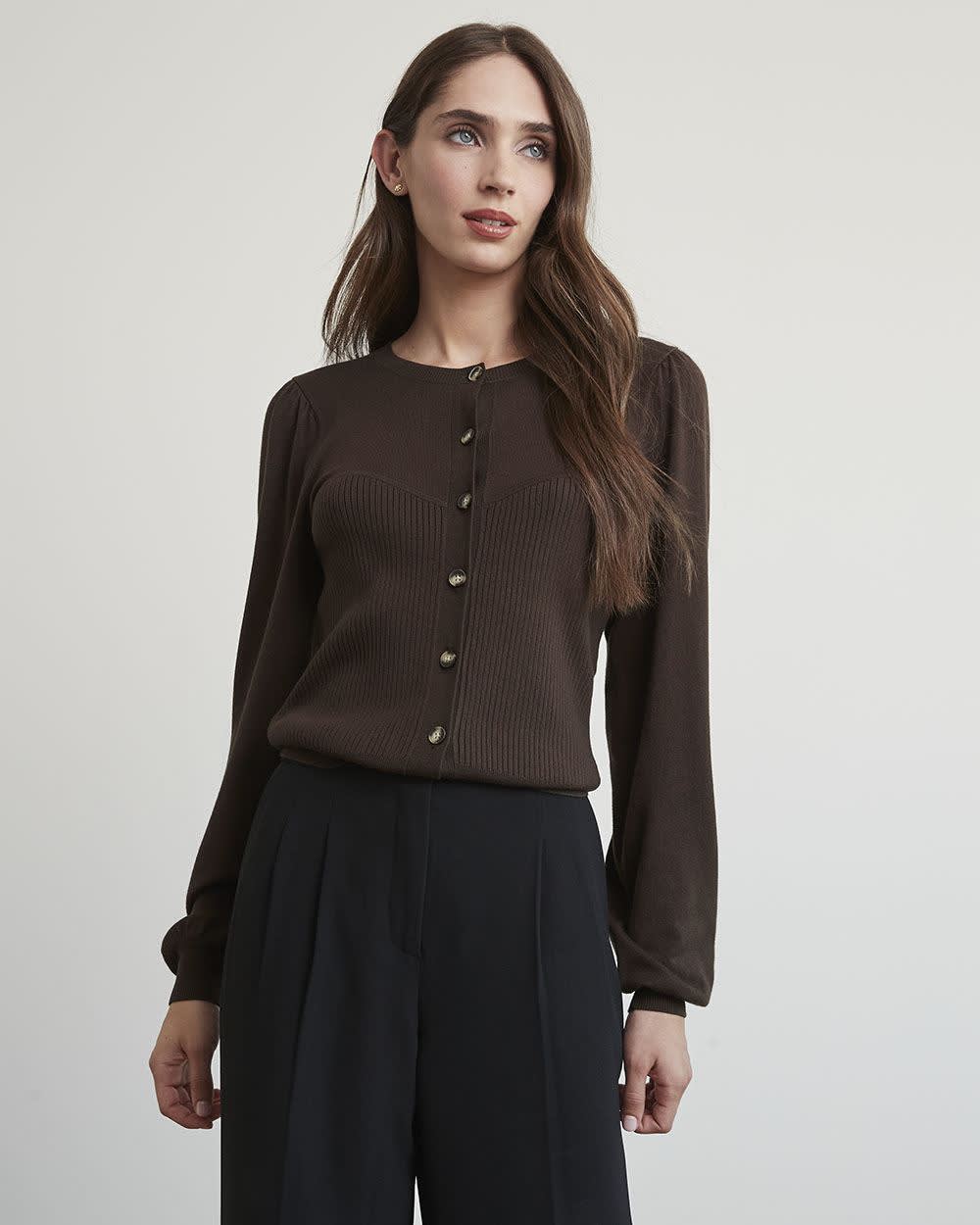 Long-Sleeve Ribbed Cardigan with Bustier Effect | RW&CO.