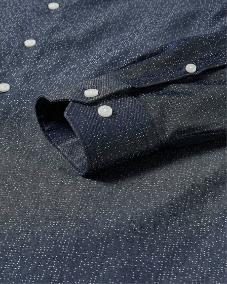 Slim-Fit Denim-Styled Dress Shirt with Dots