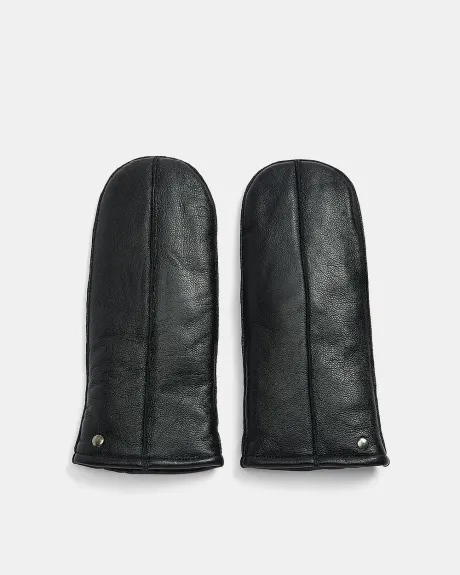 Fleece-Lined Leather Mittens with Seam Detail