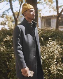 Classic Solid Mock-Neck Wool Coat with Dickey