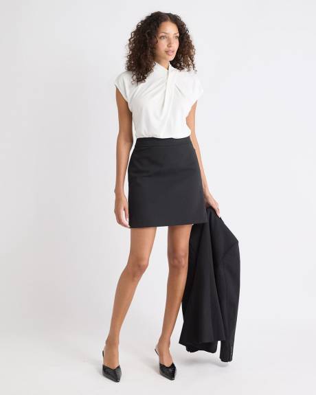 Extended-Sleeve Top with Crossover Draped Mock Neckline