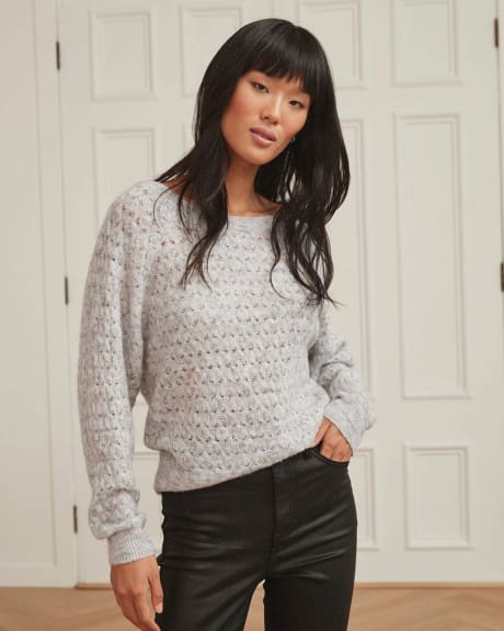 Pullover Fancy Stitch Knit Sweater with Raglan Sleeves