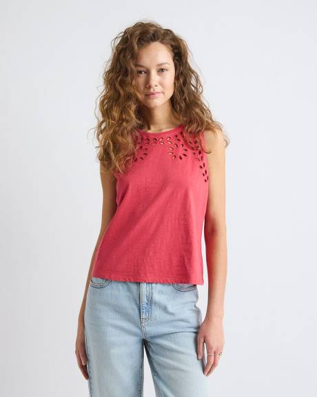 Haut Sans Manches &agrave; Col Rond avec Oeillets