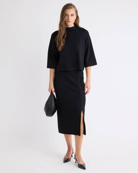 High-Rise Straight Sweater Midi Skirt