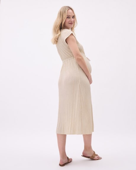 Cap-Sleeve Midi Dress with Adjustable Waist - Thyme Maternity
