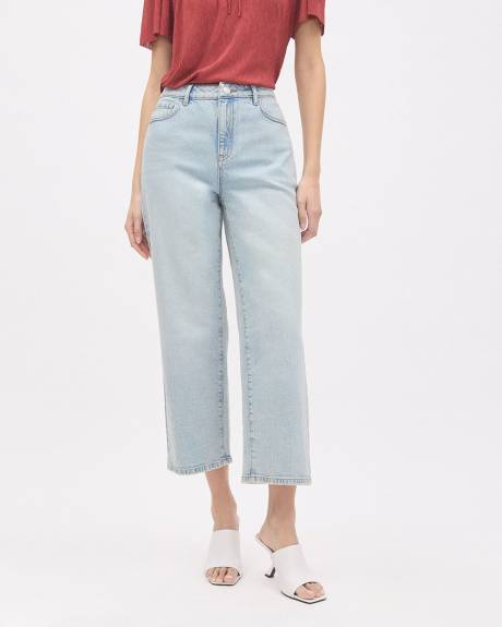 Jeans Court &agrave; D&eacute;lav&eacute; P&acirc;le &agrave; Taille Haute et Jambe Large