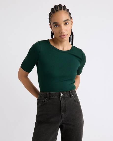Elbow-Sleeve Crew-Neck Fitted Tee