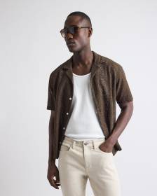 Short-Sleeve Lace Shirt with Camp Collar