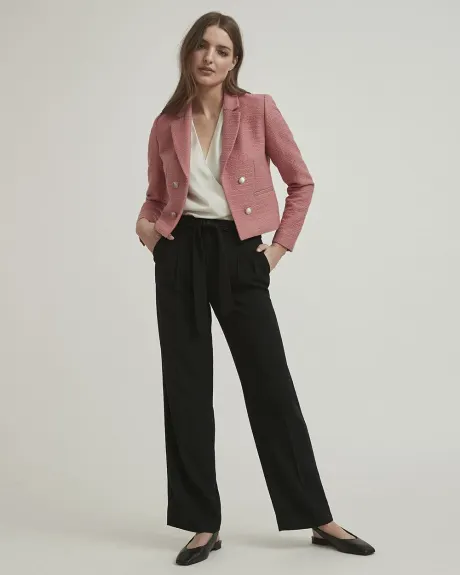 Pink Tweed Faux Double-Breasted Cropped Blazer
