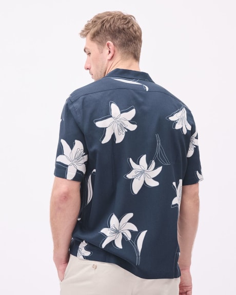 Short-Sleeve Viscose Shirt with Floral Print