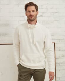 Brushed Waffle Funnel-Neck Pullover Sweater