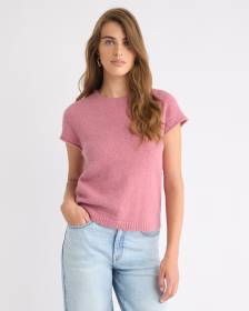 Wool-Blend Cap-Sleeve Crew-Neck Boxy Sweater