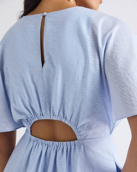 Robe Midi Cintrée et Évasée à Manches Courtes à Volants