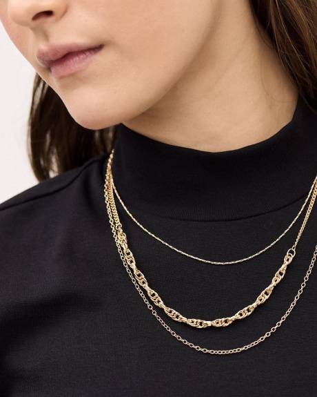 Short Triple-Chain Golden Necklace
