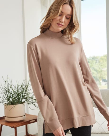 Mock-Neck Tunic with Ribbed Trims