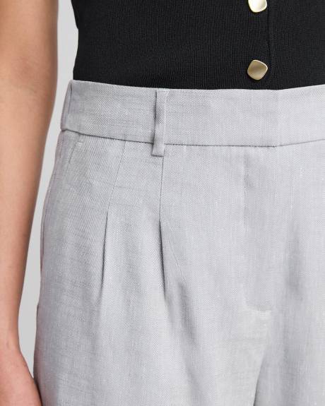 Pantalon en Lin Gris &agrave; Jambe Large et Taille Haute