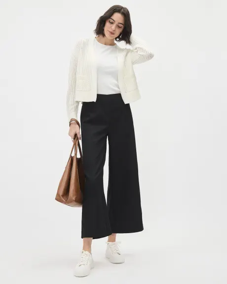 Long-Sleeve Cropped Open Cardigan with Fancy Stitches