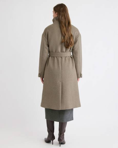 Wool-Blend Funnel-Neck Long Winter Coat