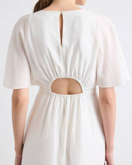 Fit-and-Flare Midi Dress with Short Flutter Sleeves