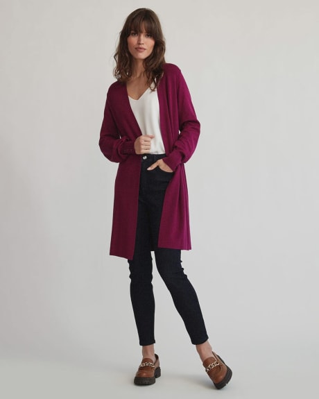 Long Ribbed Open Cardigan With Buttoned Cuffs