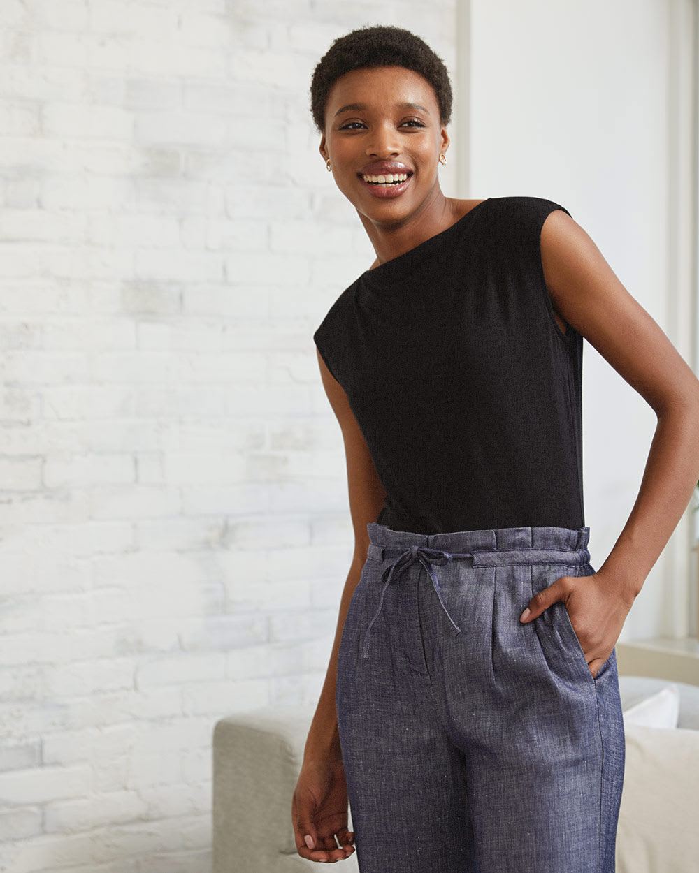 Sleeveless Drapy Boat Neckline TShirt RW&CO.