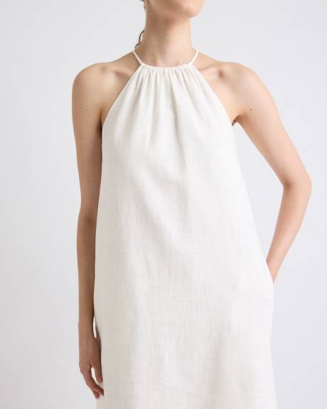 Robe Courte Sans Manches &agrave; Encolure Licou en M&eacute;lange de Lin