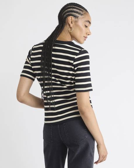 Striped Short-Sleeve Henley Ribbed Top