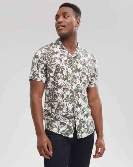 Tailored Fit Camp Collar Printed Viscose Shirt