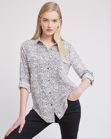 Long-Sleeve Buttoned-Down Blouse with Utility Pockets