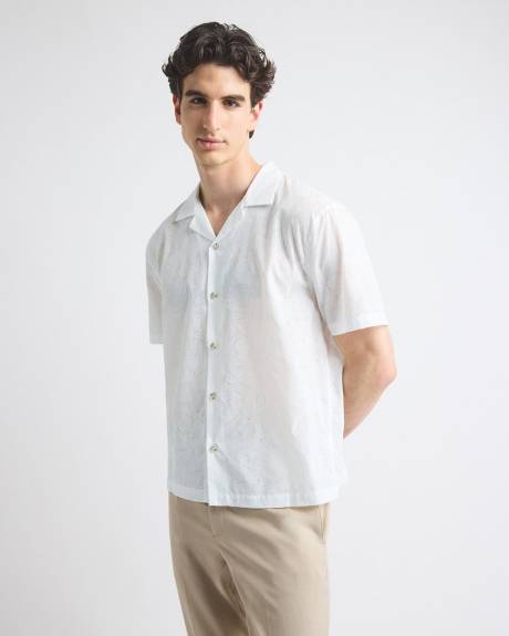 Short-Sleeve Shirt with Camp Collar with Tonal Pattern