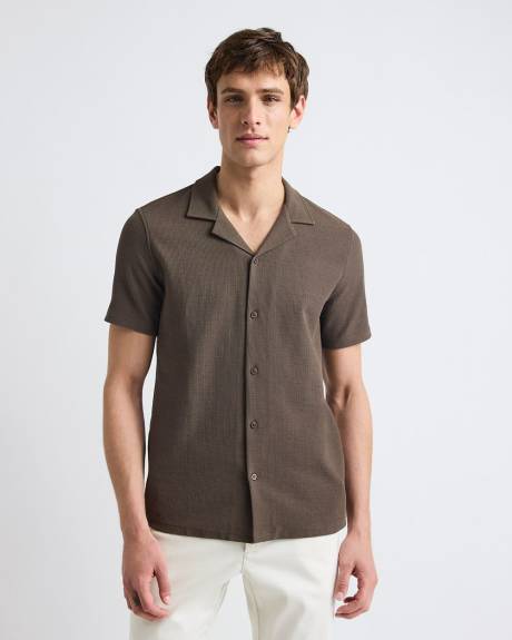 Slim-Fit Short-Sleeve Knit Shirt with Camp Collar