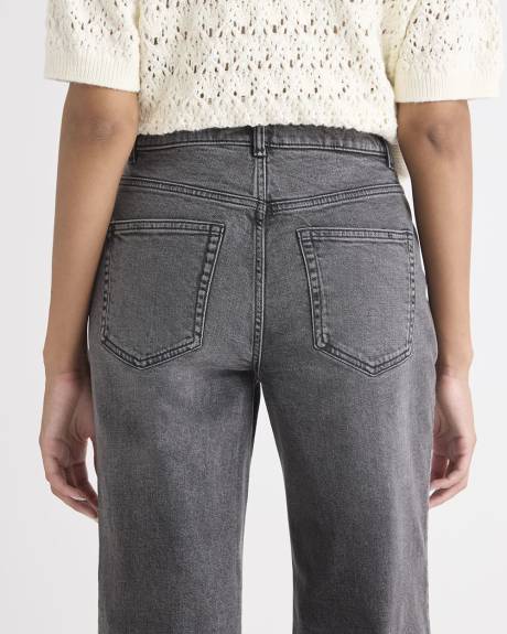 Jeans Long Gris Foncé à Taille Haute et Jambe Large