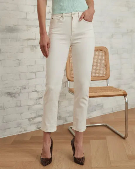Jeans Blanc à Taille Haute et Jambe Droite - 27"
