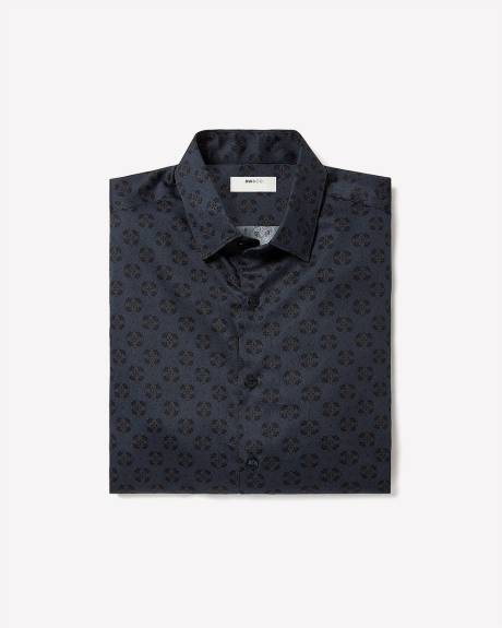 Navy Tailored-Fit Dress Shirt with Geo Pattern