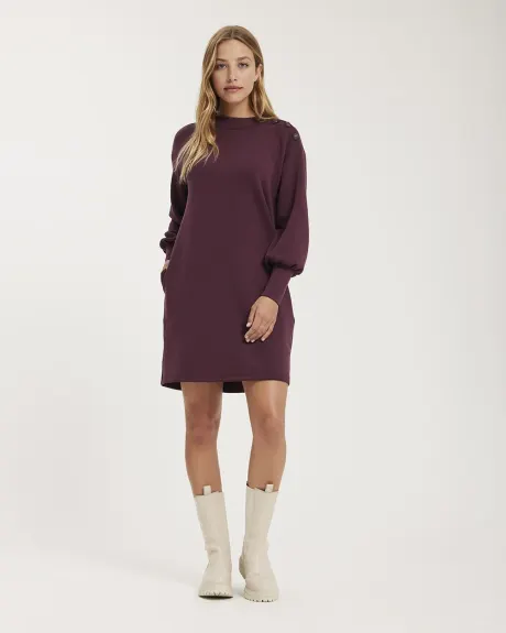 Soft-Touch Mock-Neck Long Sleeve Dress with Buttons