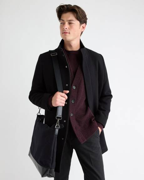 Classic Solid Mock-Neck Wool Coat with Dickey