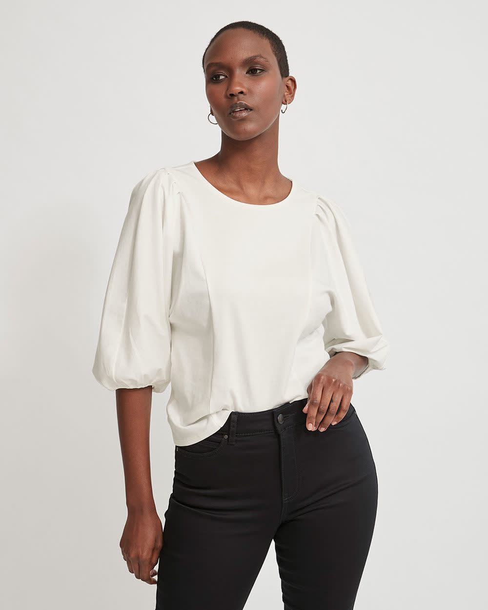 Crew-Neck Tee with Batwing Elbow Sleeves | RW&CO.