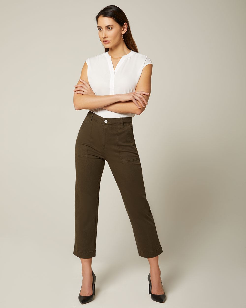 Khaki green cropped Highwaist pant RW&CO.