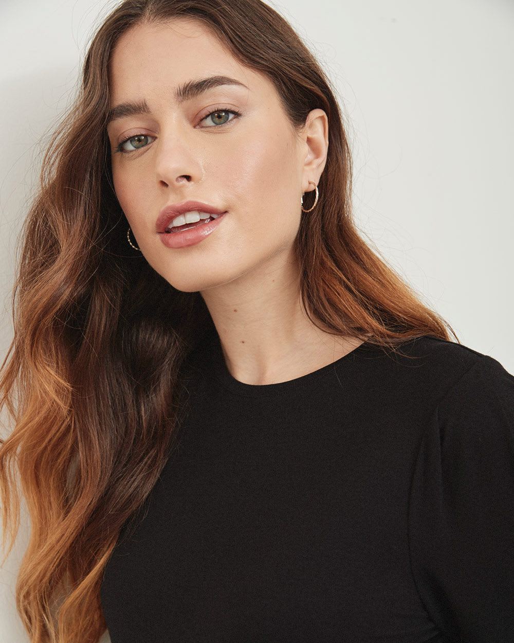 Long-Sleeve Crew-Neck T-Shirt with Puffy Shoulders